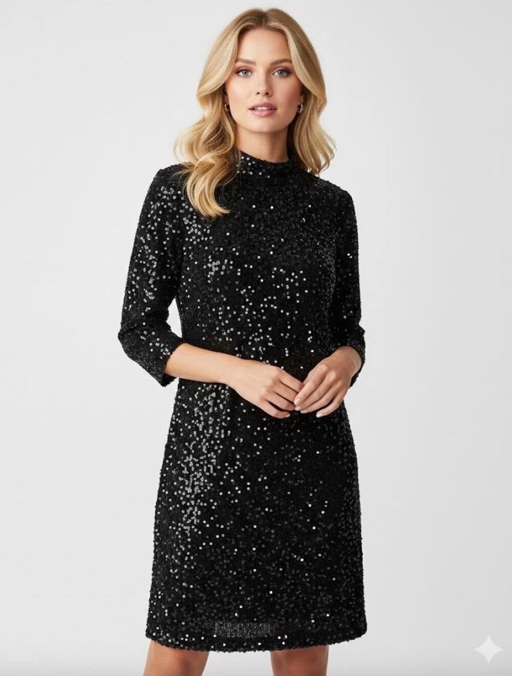 J. McLaughlin Leeza Sequin Mini Dress Mock Neck Party Cocktail Black Small NWT